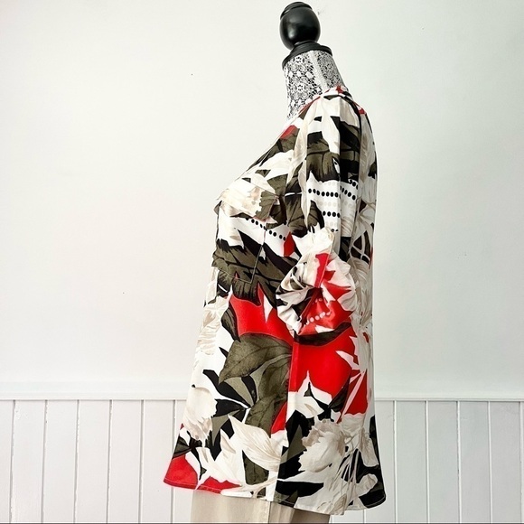 Calvin Klein Tropical Print Round Split Neck Roll Tab Long Sleeve Blouse Size M - Picture 9 of 16